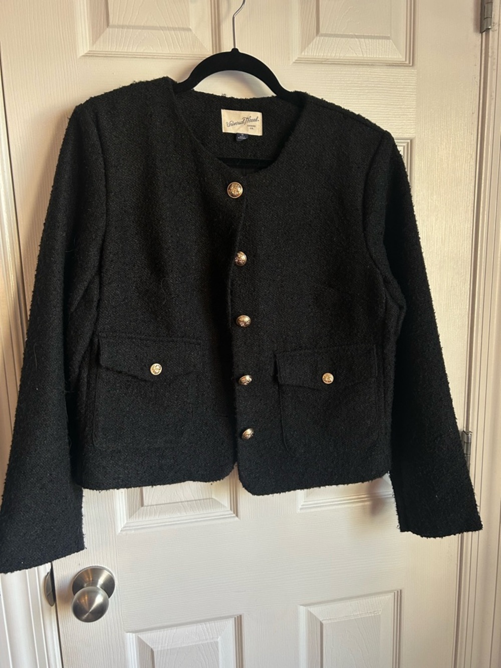 Universal Thread Black Bouclé Jacket with Gold Buttons